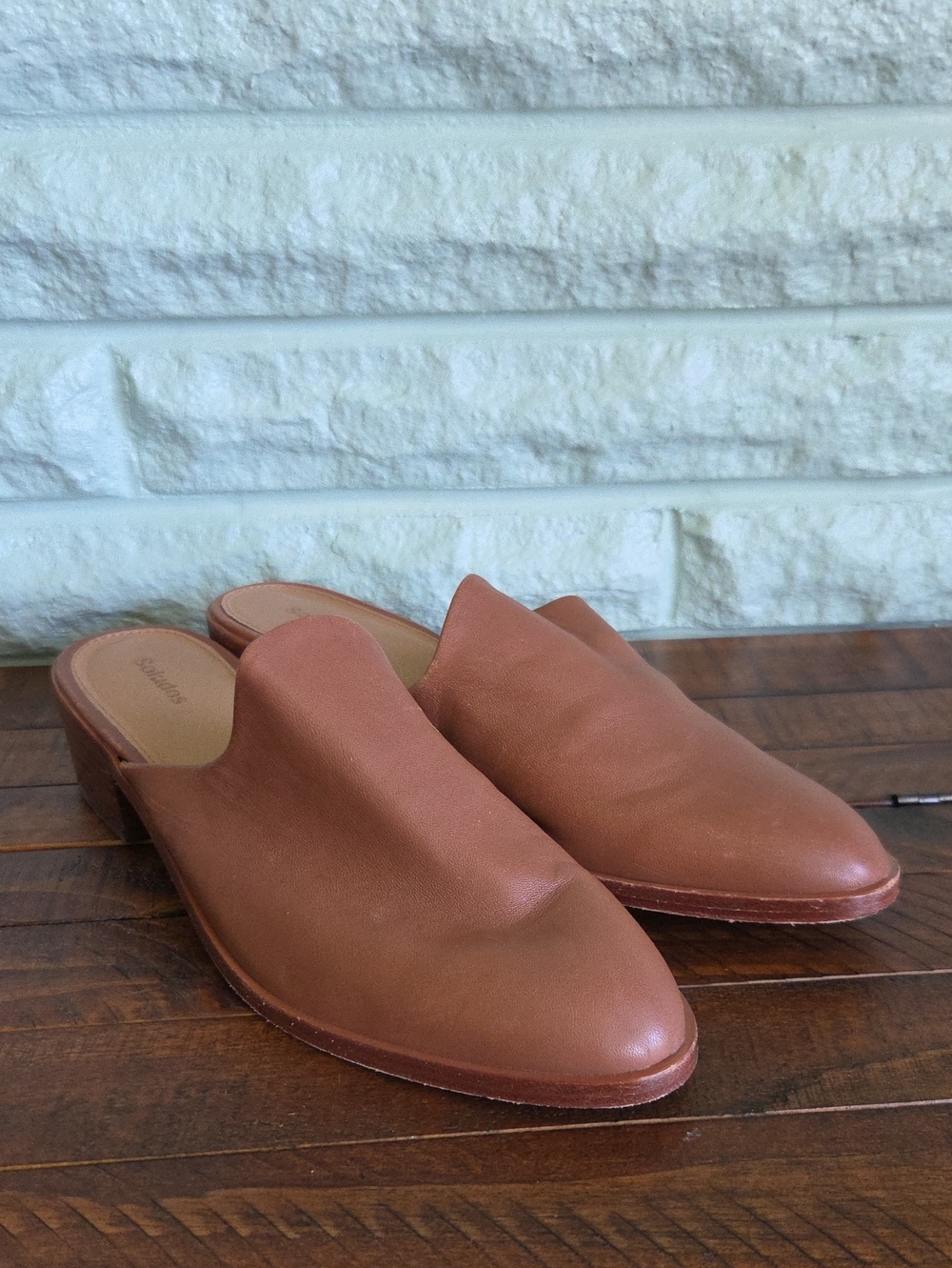 Soludos Brown Leather Slip-On Mules Heeled Size 9.5